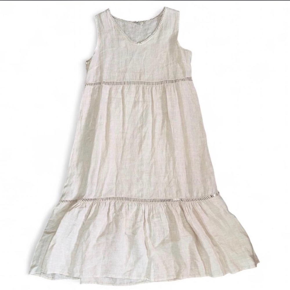Valentina Naldi 100% Linen Crochet Trim Tiered Summer Dress